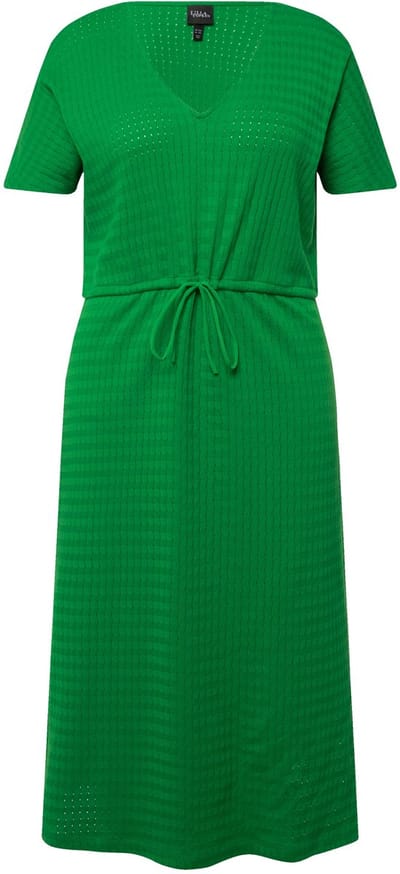 Ulla Popken - Dames - Jersey midi-jurk structuur jersey V-hals korte mouwen - Peterselie - Maat 46+