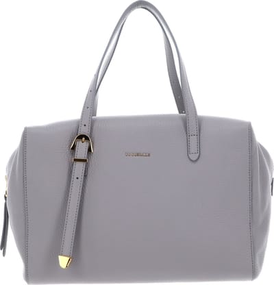 COCCINELLE Leren Handtas Coccinelle Gleen Handbag Grained Leather Light Grey Lichtgrijs