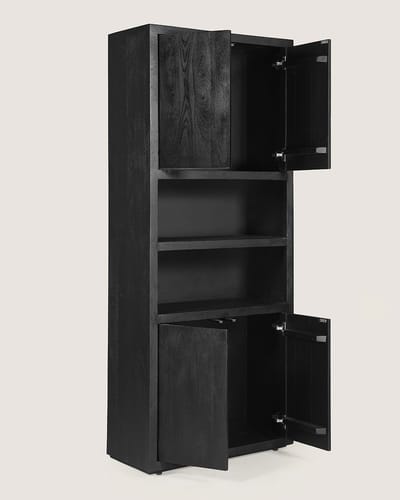 Boekenkast 80 cm Mangohout – 4 Deuren & 2 Vakken – Zwart – Landelijk