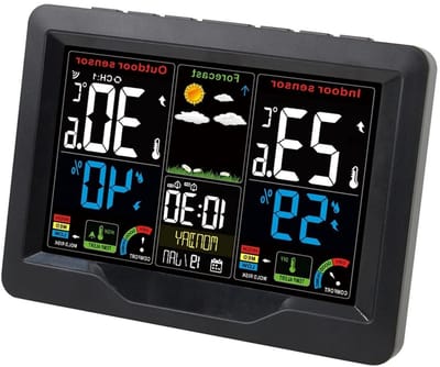 Weerstation - Weersvoorspeller Klok - Binnen Buiten Meten - Draadloze Sensor - LCD Display - Zwart