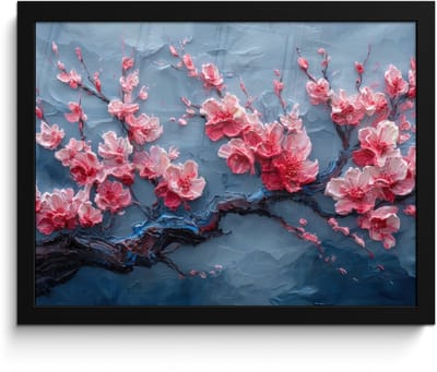 Poster in lijst - Fotolijst 40x30 cm - Posters - Bloesem - Bloem - Roze - Tak - Posterlijst zwart - Decoratie - Wanddecoratie woonkamer - Muurdecoratie slaapkamer