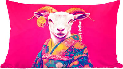 Sierkussens - Kussentjes Woonkamer - 60x40 cm - Geit - Hoorns - Kimono - Kleurrijk