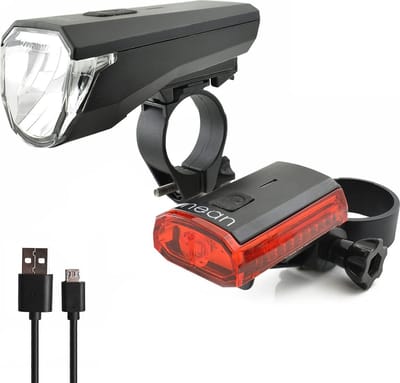 LED Fietsverlichtingsset met Accu - StVO-goedgekeurde Koplamp en Achterlicht, 50 Lux, Spatwaterdicht, Dimbaar en Eenvoudig te Monteren