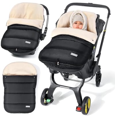 Orzbow Voetenzak Voor Baby Autostoel, Verstelbare Voetenzak Voor Baby-Autozitje met Rits, Waterdichte Winter Voetenzak Voor Autostoel met Pongee Stof, Warme Berber Fleece, Zwart