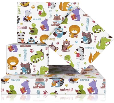 Dailygoods- Verjaardagsinpakpapier 4 vellen - Cadeaupapier kinderen - Grappig dierenontwerp - 50 x 70 cm - Happy Birthday - Kleurrijk ontwerp
