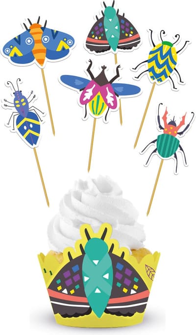Folat - Cupcake decoratie set buzzing bugs - 6 stuks