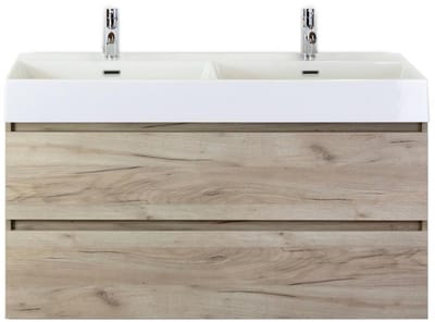 Maxx XL Badmeubelset 120 cm - Craft Oak - Wastafel Kube Dubbel 2 Kraangaten