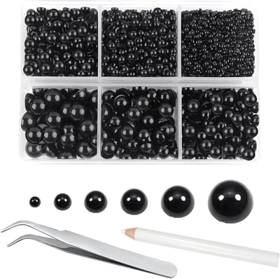 5000 Stuks Zwarte Halve Ronde Plastic Parels voor Decoraties, Scrapbooking, Nagelkunst en DIY Sieraden - 2mm tot 8mm