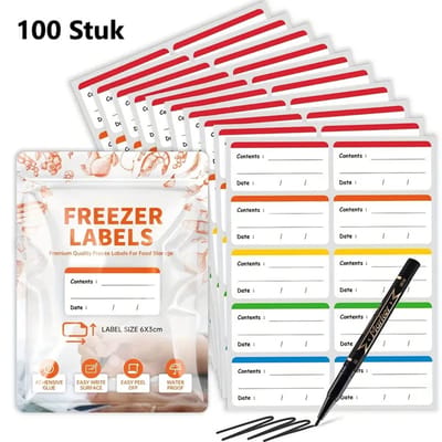 Set Van 100 Gekleurde Vriezer & Voedselopslag Labels I Diepvriesetiketten I Voor Voedselcontainers I Perfect voor Keukenorganisatie