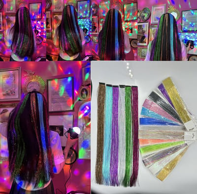 Clip In Hair Tinsel Hair Tinsel 17 Colors 24 Inch Hair Tinsel Strands, Fairy Hair Tinsel Heat Resistant Safe Hair Glitter Tinsel Hair Extensions