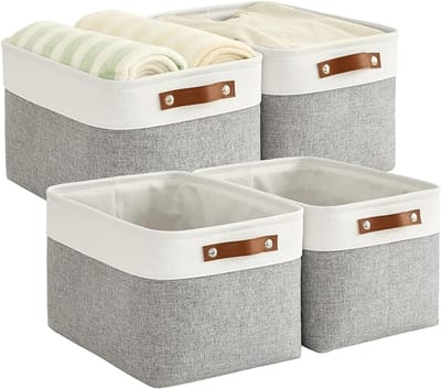 Famanu – Set van 4 grote opvouwbare stoffen opbergmanden – Waterdichte canvas boxen met handgrepen – 38 cm