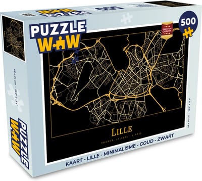 Puzzel Kaart - Lille - Minimalisme - Goud - Zwart - Legpuzzel - Puzzel 500 stukjes