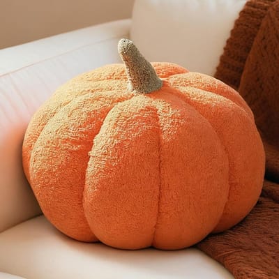 Herfstdecoratie: Rond Kussen in Pompoenvorm van Oranje Teddy Velvet voor Kinderkamer, Sofa en Cadeau - 28 cm