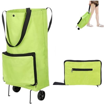 Opvouwbare winkelwagen - Draagbare boodschappenwagen - Kleine trolley - Opvouwbare boodschappentas - Trolley op wielen - Draagbare opvouwbare boodschappentas met handvat - Opvouwbare winkelwagen op wielen - Groen