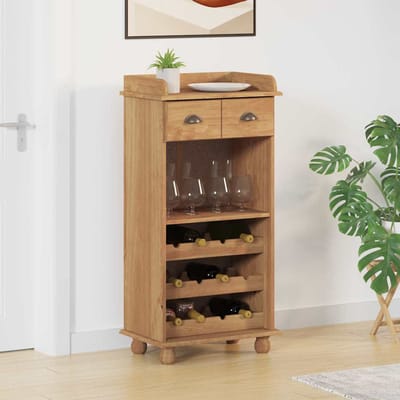 vidaXL - Wijnkast - ASKIM - Honingwas - 57 - x - 37 - x - 114 - cm - Massief - grenenhout