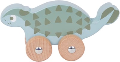 Speelgoedtopdeals - Houten Speelgoed Dino op wielen - Blauw