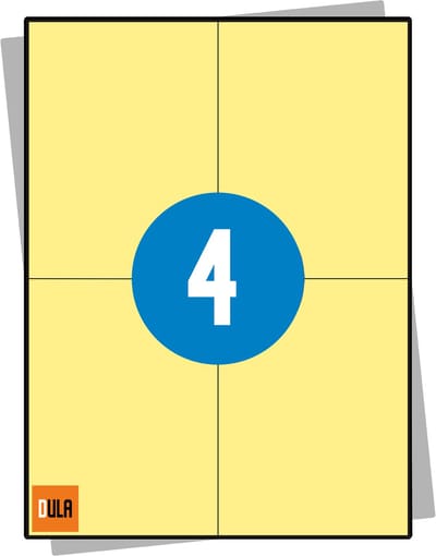 A4 Stickervellen Geel 105x148mm - 4 Stickers per vel geel - Verzend Etiketten - 100 vel - DULA
