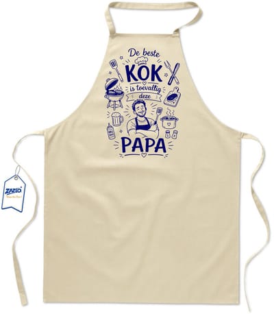 Basics - Unisex Schort - schort voor mijn papa - keukenschort - BBQ schort - 65 x 90 cm - 100% katoen - De beste kok is toevallig deze papa - ecru / kaki