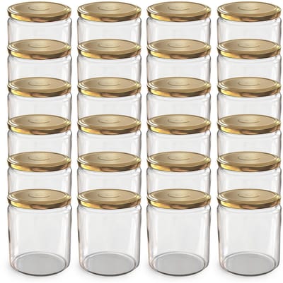 Oputec 24x 405ml inmaakpotten / voorraadpotten TO Ø 82 mm – glazen jampotten – metalen schroefdeksel goud – conservenpotten