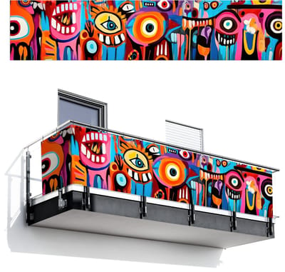 Balkonscherm 500x110 cm - Balkonposter Abstract - Gezicht - Kleurrijk - Balkon scherm decoratie - Balkonschermen - Balkondoek zonnescherm