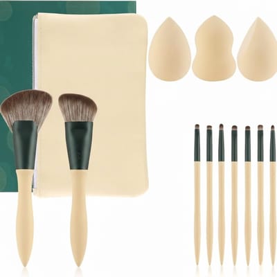 Famanu – Make-upborstelset met sponsen, set van 17, professionele kwasten voor foundation, poeder en oogschaduw