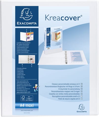 Exacompta 10x Kreacover Ringband in PP personaliseerbaar - 2 vakken - 4 D ringen 30mm - A4 maxi - Wit - 51942E