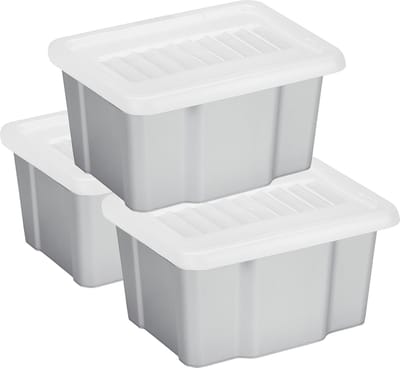 Sunware set van 3x opslagboxen kunststof 24 liter lichtgrijs 42 x 33 x 22 cm met afsluitbare deksel