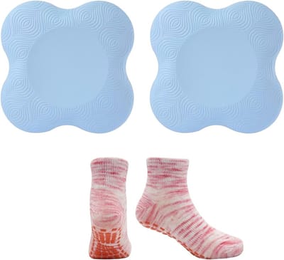 Set van 2 Yoga Mat Knie Reinigers met 1 Paar Yoga Sokken, Antislip TPE Yoga Mat, Dikke Knie Reinigers voor Comfort en Ondersteuning tijdens Yoga Sessies