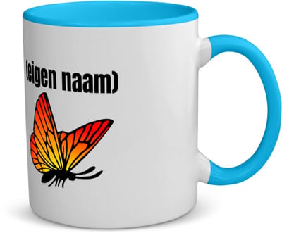 Akyol - oranje vlinder met eigen naam koffiemok - theemok - blauw - Vlinder - dieren liefhebber - iemand die houdt van vlinders - verjaardag - cadeau - kado - geschenk - 350 ML inhoud