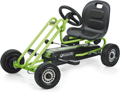 Gokart voor Kinderen met Rubber Wielen en Handrem - Groene Tretauto, Verstelbaar Stoeltje