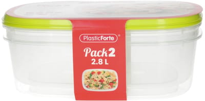 Plasticforte Vershoudbakjes - 2x stuks - 2.8 liter - herbruikbaar - transparant/lime - kunststof - magnetron - vriezer