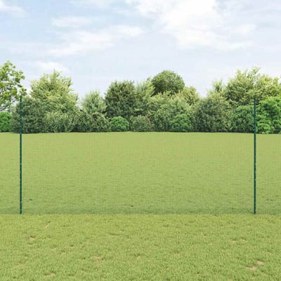 vidaXL - gelast - draadhek - met - palen - 25 - x - 1,5 - m - Gegalvaniseerd - staal - Groen