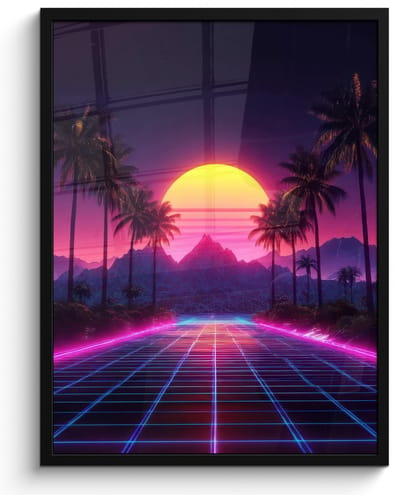 Poster in lijst - Fotolijst 60x80 cm - Posters - Horizon - Palmbomen - Bergen - Geel - Posterlijst zwart - Decoratie - Wanddecoratie woonkamer - Muurdecoratie slaapkamer