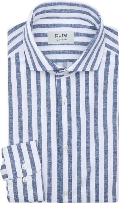 Pure Shirt Linen Optics Streep Blauw - Maat 38 - Heren - Overhemden Casual