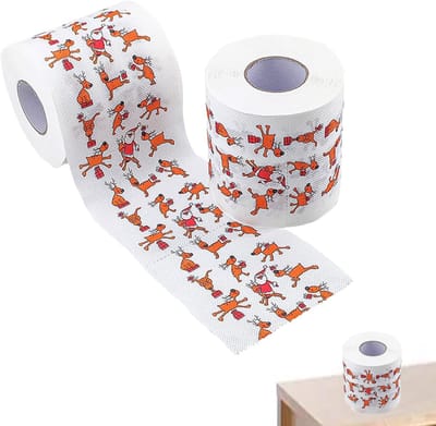 Toiletpapier met motief - Feestelijke rol - Badkamer decoratie - Houtpulp materiaal - 10 x 6.5 cm