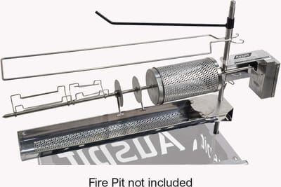 Auspit Gold Set – Complete Rotisserie BBQ Set met Draaispit, Spitmate en Firetray – RVS Outdoor BBQ voor Open Vuur en Houtskool