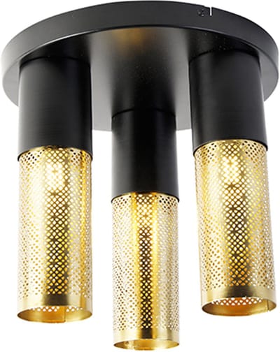 QAZQA raspi - Industriele Plafondlamp - 3 lichts - Ø 30 cm - Zwart Goud - Industrieel - Woonkamer | Slaapkamer | Keuken