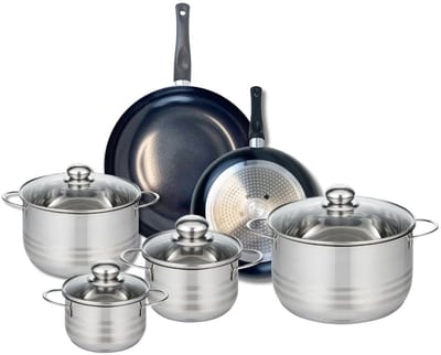 Set van 2 Koekenpannen 24 en 28 cm en 4 kookpotten 14, 16, 20 en 24 cm Elo Prima Brillant