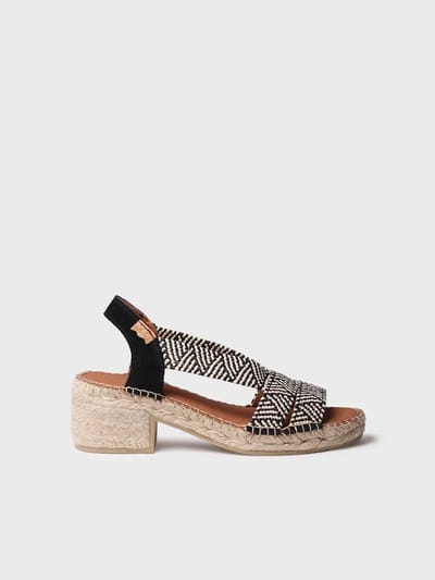 Dames espadrille met brede hak en tweekleurig elastiek | DALYN