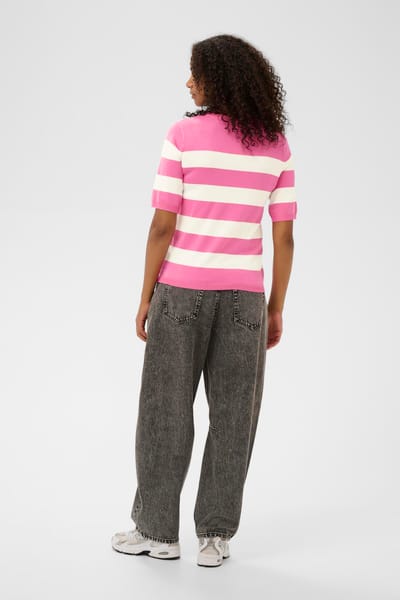 Kaffe KAlizza Striped Knit Dames Trui - Pink P. W. Chalk Wide Stripe