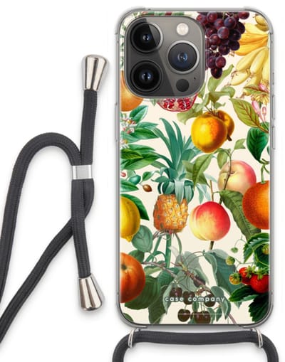 Case Company® - Hoesje met koord geschikt voor iPhone 13 Pro hoesje met Koord - Classic Flora - Telefoonhoesje met Zwart Koord - Bescherming aan alle Kanten en Over de Schermrand