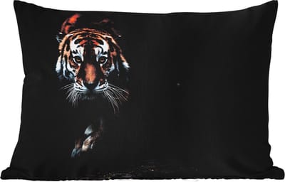 Buitenkussens - Tuin - Dieren - Tijger - Zwart - Wild - Portret - 50x30 cm