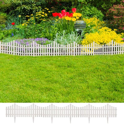 Gazonrand Set van 17 stuks - 10 Meter Totaal - Decoratieve Borderrand - Hoogte 32,5 cm - Wit - Koppelbare Tuinafboording - Kunststof Palissade - Klassieke Sierrand