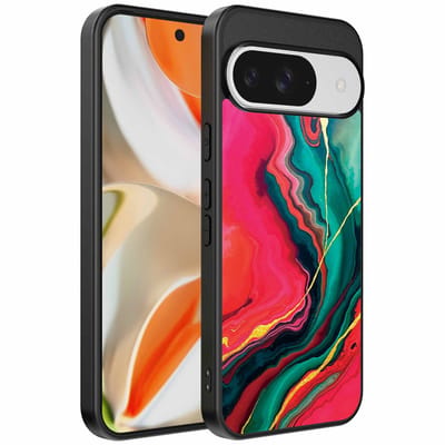 Geschikt voor Google Pixel 9 Pro XL Telefoonhoesje met Rood Groen Marmer Opdruk - TPU Backcover Case Red Green Marble Design - Smartphonica geschikt voor Google Pixel 9 Pro XL