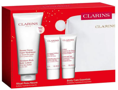 Clarins Hydrating Baume body lotion 200ml - Hand- & Nagelcreme 30 Ml - Body Exfoliating 30 ml - toilettas