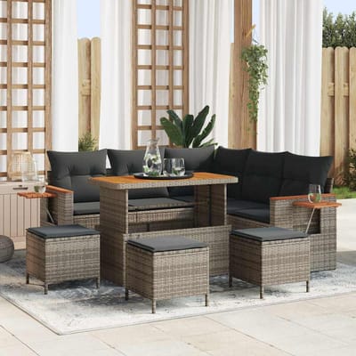 vidaXL - Tuinbank - Set - 10 - st - 9-Aantal - zitplaatsen - Grijs - poly - rattan