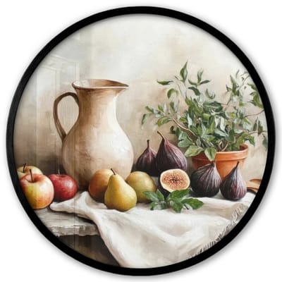 Poster in lijst Rond - Fotolijst 40x40 cm - Posters - Fruit - Kruiden - Landelijk - Ronde posterlijst zwart - Decoratie - Wanddecoratie woonkamer - Muurdecoratie slaapkamer