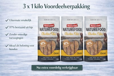 Rosewood - Hondensnack - Naturefood Filet Kip - 3x 1 kg Voordeelverpakking