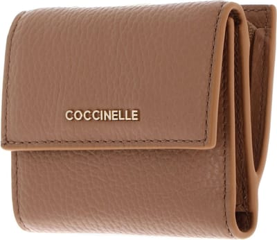 COCCINELLE Leren Portemonnee Metallic Soft Wallet Grained Leather Skin Lichtbruin