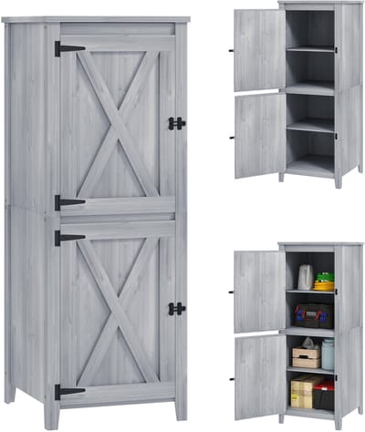 Tuinkast - Opbergkasten met deuren - Tuinhuis - Schuur - Voor buiten - Gereedschap - Lichtgrijs - Hout
